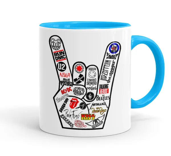 Best Rock Bands hand — Κούπα χρωματιστή γαλάζια, κεραμική, 330ml