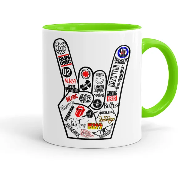 Best Rock Bands hand — Κούπα χρωματιστή βεραμάν, κεραμική, 330ml