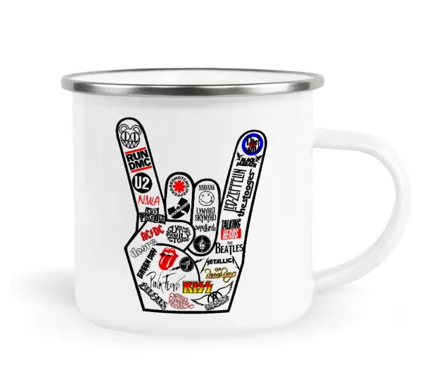 Best Rock Bands hand — Metallic enamel cup white 360ml