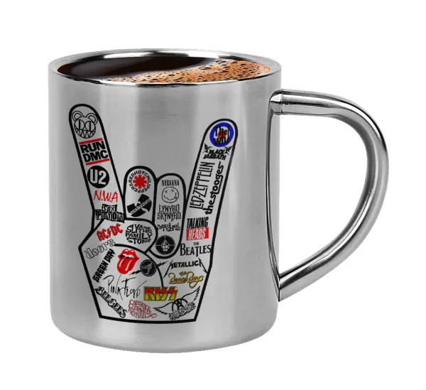 Best Rock Bands hand — Double-wall metal cup for espresso (220ml)