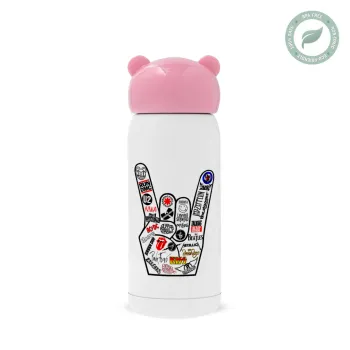 Best Rock Bands hand, Ροζ ανοξείδωτο παγούρι θερμό (Stainless steel), 320ml