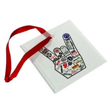 Best Rock Bands hand, Christmas ornament, glass square ornament 9x9cm