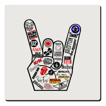 Best Rock Bands hand, Τετράγωνο μαγνητάκι ξύλινο 6x6cm