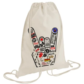 Best Rock Bands hand, Backpack bag GYMBAG natural (28x40cm)