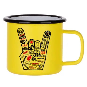 Best Rock Bands hand, Κούπα Μεταλλική εμαγιέ ΜΑΤ Κίτρινη 360ml