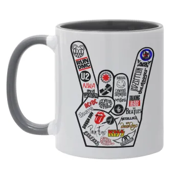 Best Rock Bands hand, Κούπα χρωματιστή γκρι, κεραμική, 330ml