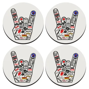 Best Rock Bands hand, ΣΕΤ 4 Σουβέρ ξύλινα στρογγυλά (9cm)