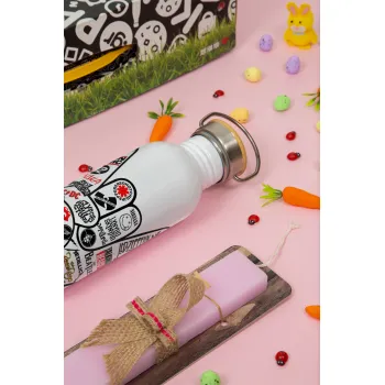 Best Rock Bands hand, Πασχαλινή Λαμπάδα με παγούρι μεταλλικό (620ml, stainless steel) & κερί αρωματικό πλακέ (30cm) (ΡΟΖ)