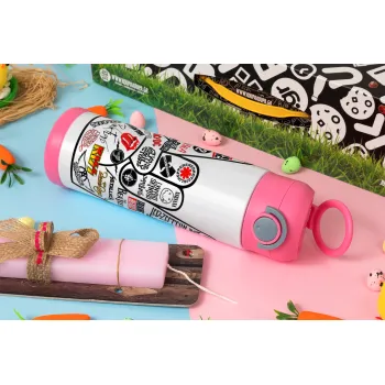 Best Rock Bands hand, Easter candle, Childrens hot water bottle, stainless steel, with safety straw, PINK (500ml)