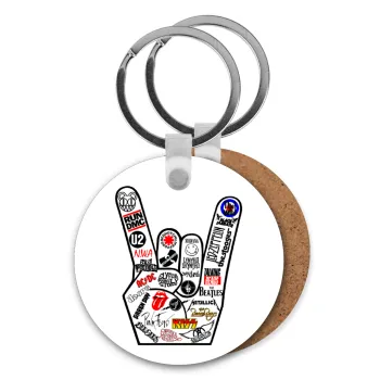 Best Rock Bands hand, Μπρελόκ Ξύλινο στρογγυλό MDF Φ5cm