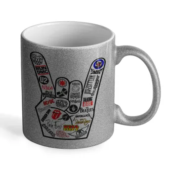 Best Rock Bands hand, Κούπα Ασημένια Glitter που γυαλίζει, κεραμική, 330ml