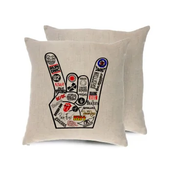 Best Rock Bands hand, Μαξιλάρι καναπέ ΛΙΝΟ 40x40cm περιέχεται το  γέμισμα