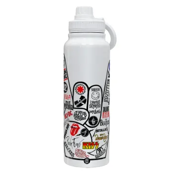 Best Rock Bands hand, Θερμός 1L Ανοξείδωτο με Βάση Κινητού & Διπλά Τοιχώματα