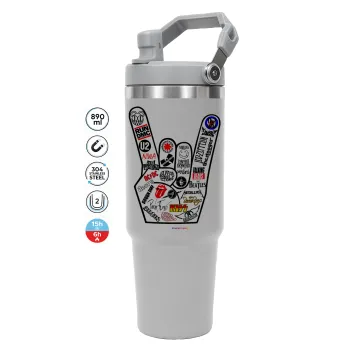 Best Rock Bands hand, GREY color, 890ml (30oz) stainless Steel Tumbler with Handle