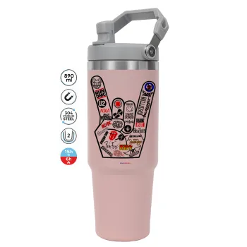 Best Rock Bands hand, Pink color, 890ml (30oz) stainless Steel Tumbler with Handle