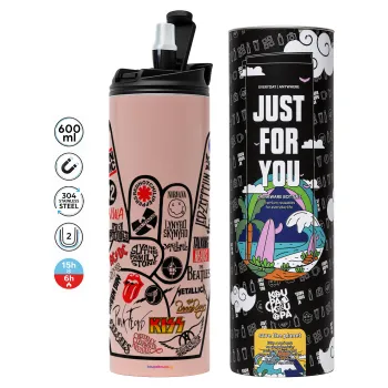 Best Rock Bands hand, Tumbler stainless steel PINK 600ml
