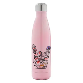 Best Rock Bands hand, Metal mug thermos Pink Iridiscent (Stainless steel), double wall, 500ml