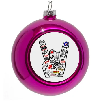 Best Rock Bands hand, Purple Christmas tree ornament bauble 8cm