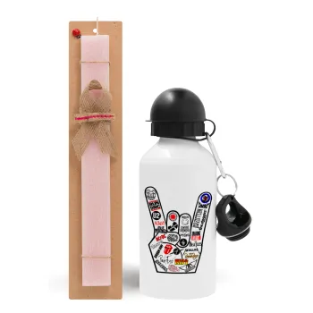 Best Rock Bands hand, Easter Set, metallic aluminum bottle (500ml) & aromatic flat Easter candle (30cm) (PINK)