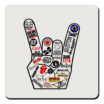 Best Rock Bands hand, Τετράγωνο μαγνητάκι ξύλινο 9x9cm