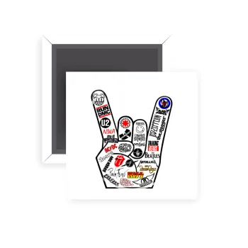 Best Rock Bands hand, Μαγνητάκι ψυγείου τετράγωνο διάστασης 5x5cm