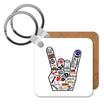 Best Rock Bands hand, Μπρελόκ Ξύλινο τετράγωνο MDF