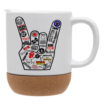 Best Rock Bands hand, Κούπα, κεραμική με βάση φελού και καπάκι (ΜΑΤ), 330ml