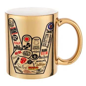 Best Rock Bands hand, Κούπα κεραμική, χρυσή καθρέπτης, 330ml