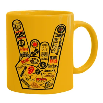 Best Rock Bands hand, Ceramic coffee mug yellow, 330ml