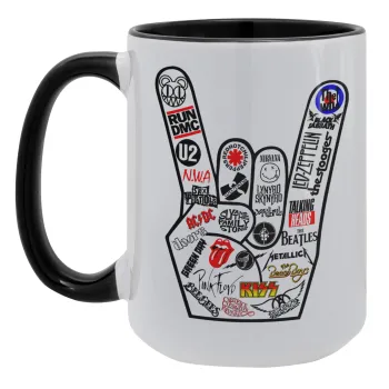 Best Rock Bands hand, Κούπα Mega 15oz, κεραμική Μαύρη, 450ml