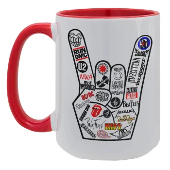 Best Rock Bands hand, Κούπα Mega 15oz, κεραμική Κόκκινη, 450ml