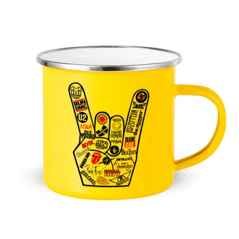Best Rock Bands hand, Yellow Enamel Metallic Cup 360ml