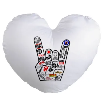 Best Rock Bands hand, Μαξιλάρι καναπέ καρδιά 40x40cm περιέχεται το  γέμισμα