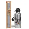 Easter Set, metallic silver aluminum water bottle (500ml) & aromatic flat Easter candle (30cm) (GRAY)