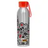 Αλουμινένιο Αθλητικό Μπουκάλι 650ml – Ασημί με Κόκκινο Καπάκι και Λουράκι Σιλικόνης