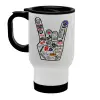 Κούπα ταξιδιού ανοξείδωτη με καπάκι, διπλού τοιχώματος (θερμό) λευκή 450ml