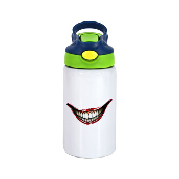 Joker smile, Children's hot water bottle, stainless steel, with safety straw, green, blue (350ml)