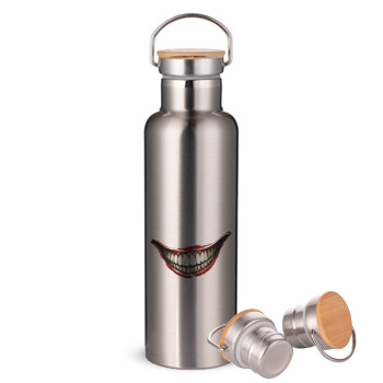 Joker smile, Stainless steel Silver with wooden lid (bamboo), double wall, 750ml