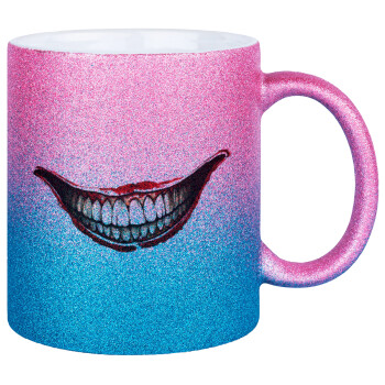 Joker smile, Κούπα Χρυσή/Μπλε Glitter, κεραμική, 330ml