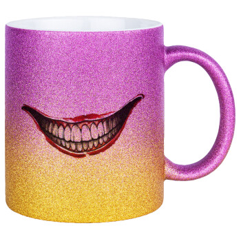 Joker smile, Κούπα Χρυσή/Ροζ Glitter, κεραμική, 330ml