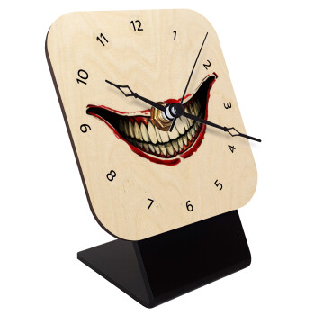 Joker smile, Επιτραπέζιο ρολόι σε φυσικό ξύλο (10cm)