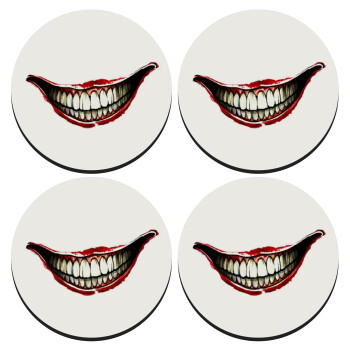 Joker smile, SET of 4 round wooden coasters (9cm)
