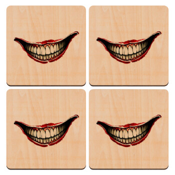 Joker smile, ΣΕΤ x4 Σουβέρ ξύλινα τετράγωνα plywood (9cm)