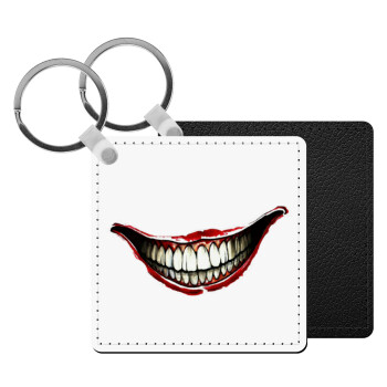 Joker smile, Μπρελόκ Δερματίνη, τετράγωνο ΜΑΥΡΟ (5x5cm)