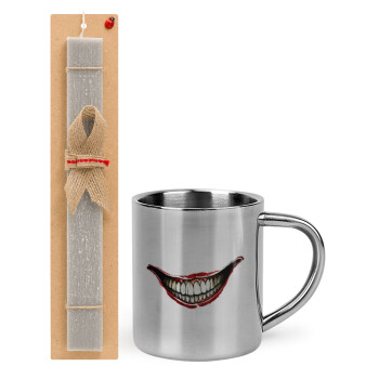 Joker smile, Easter Set, metallic thermal cup (300ml) & Easter aromatic flat candle (30cm) (GRAY)