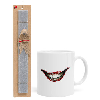Joker smile, Πασχαλινό Σετ, Κούπα κεραμική (330ml) & πασχαλινή λαμπάδα αρωματική πλακέ (30cm) (ΓΚΡΙ)