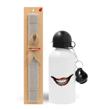 Joker smile, Πασχαλινό Σετ, παγούρι μεταλλικό  αλουμινίου (500ml) & πασχαλινή λαμπάδα αρωματική πλακέ (30cm) (ΓΚΡΙ)