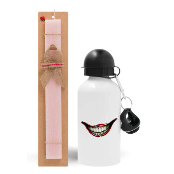 Joker smile, Πασχαλινό Σετ, παγούρι μεταλλικό αλουμινίου (500ml) & πασχαλινή λαμπάδα αρωματική πλακέ (30cm) (ΡΟΖ)