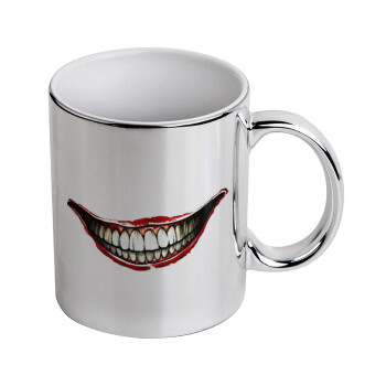 Joker smile, Mug ceramic, silver mirror, 330ml
