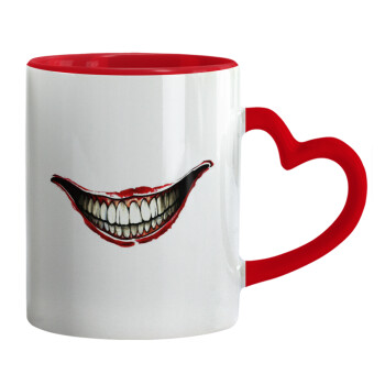 Joker smile, Mug heart red handle, ceramic, 330ml